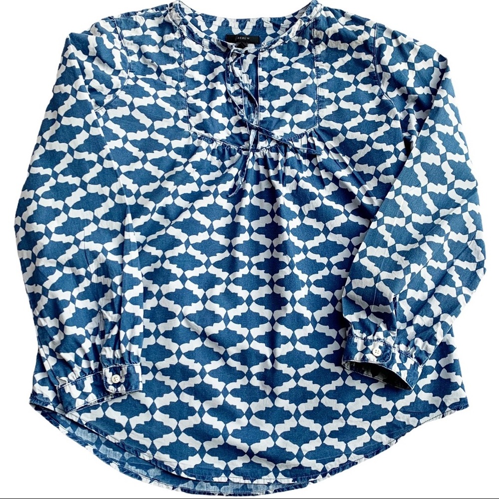 J. Crew Blue Print V-Neck Long Sleeve Shirt Size 4